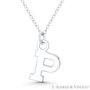 Initial Letter "P" 20x12mm (0.8in x 0.5in) Charm Pendant in .925 Sterling Silver